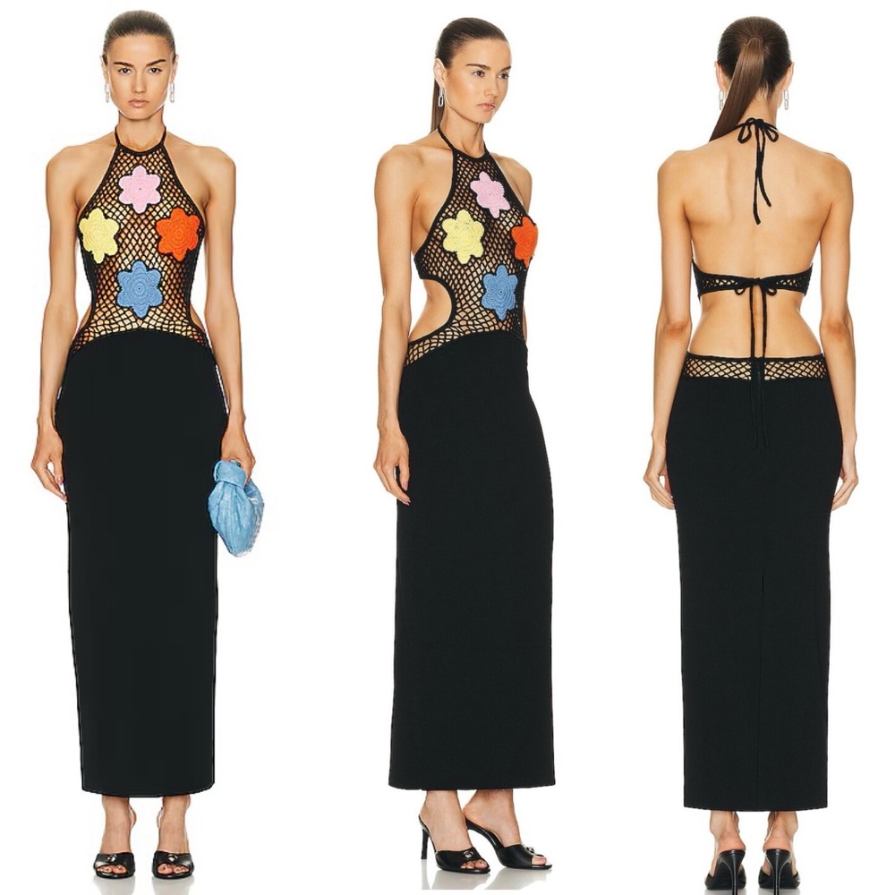 STAUD Jacqueline Floral-embroidered Crocheted Bodice Dress S
